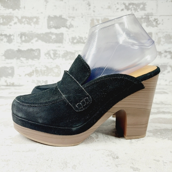 NEW Splendid Vina Black Suede Platform Loafer Clogs W214 - Picture 1 of 13